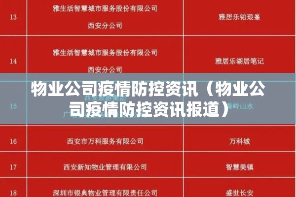 物业公司疫情防控资讯（物业公司疫情防控资讯报道）